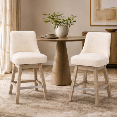 Tabourets de comptoir rotatifs avec dossier et pieds en bois massif en tissu Boucle