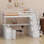 Lit mezzanine tout-en-un avec bureau, tiroirs de rangement et tablettes