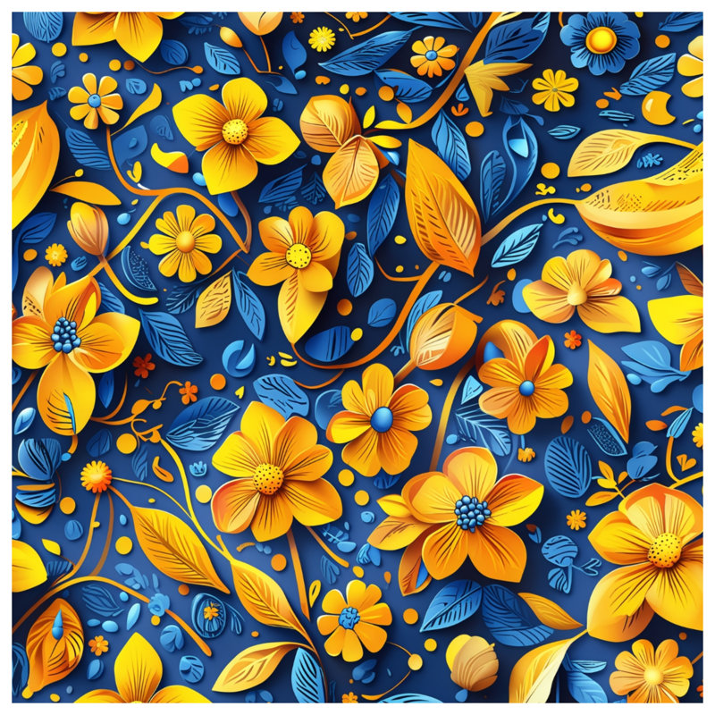 Édredon à motif floral jaune et bleu, Grand lit