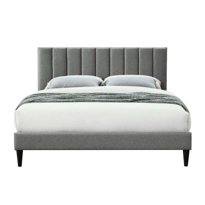 Lit très grand Enable En boîte - Tête de lit tapissier en tissu gris