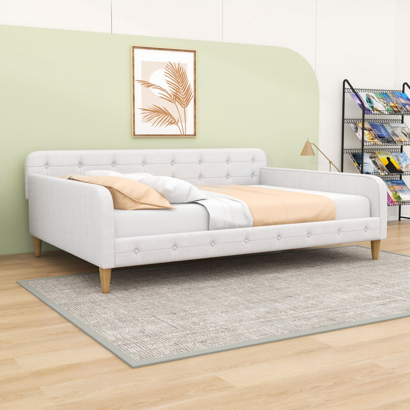 Grand lit de jour rembourré avec pieds de soutien, Beige