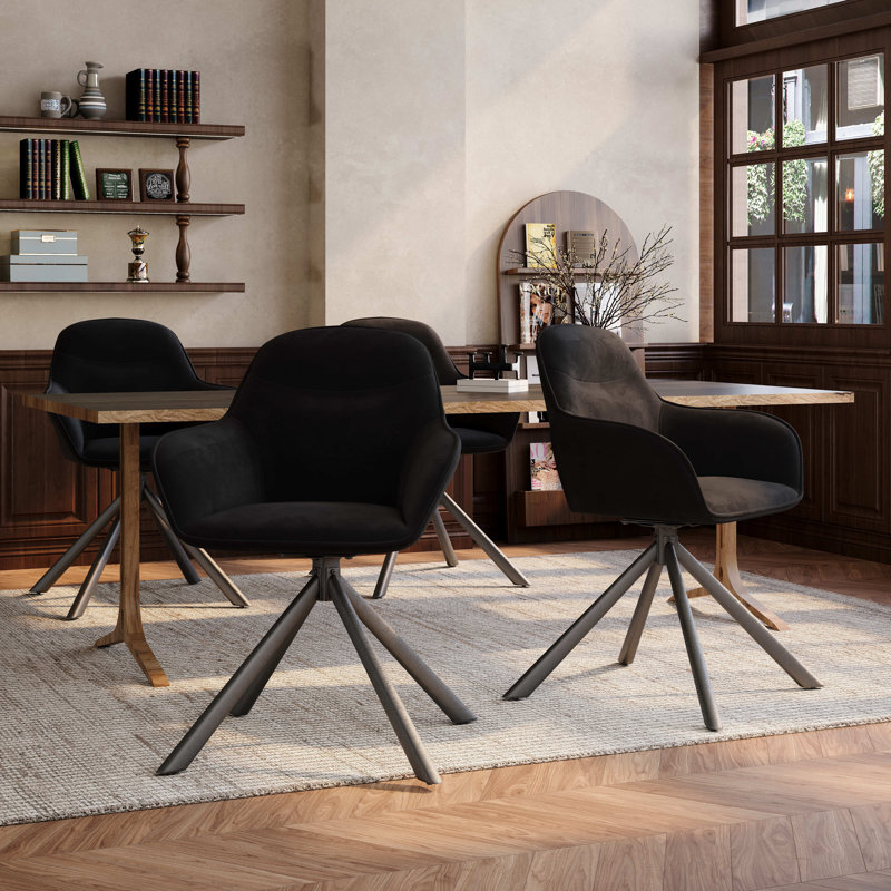 48.5cm H Fabric Upholstered Dining Chair with Arm, Black Velvet