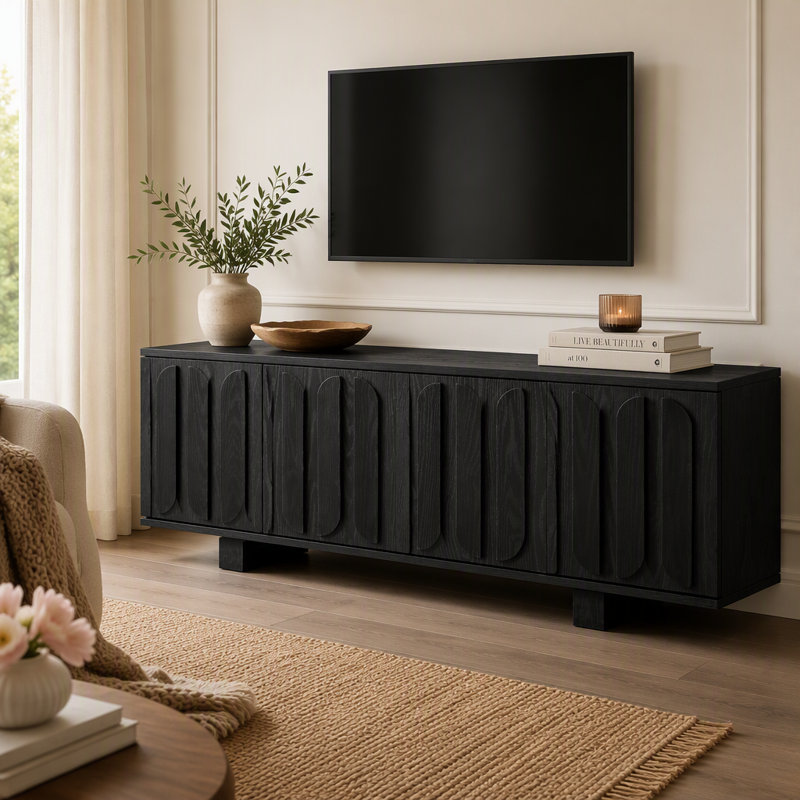 Armoire de rangement 62,7 po pour téléviseur de 75 po ou moins, avec tablettes réglables et trous pour câbles