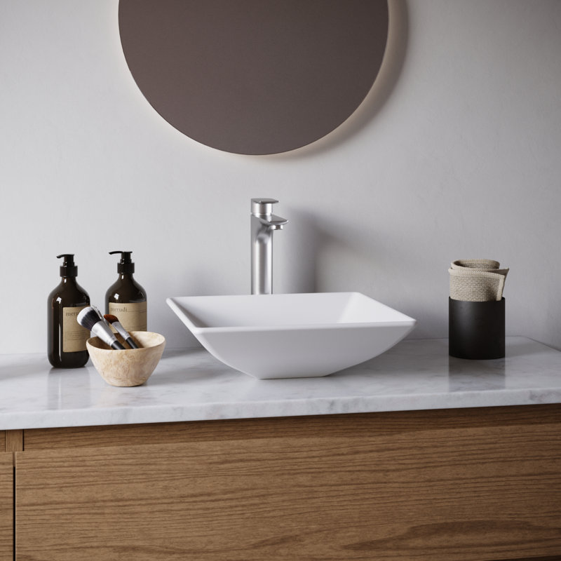 Karran Quattro 16'' X 16'' Matte White Acrylic Square Vessel Sink