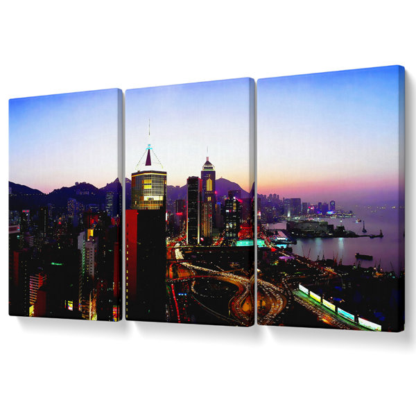 Ebern Designs Hong Kong Surreal Nights - 3 Piece Wrapped Canvas Print ...