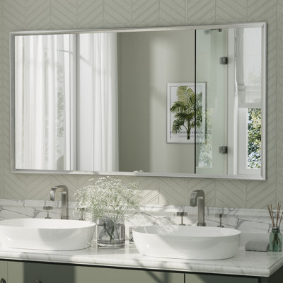 Amara Tempered Glass and Aluminum Alloy Framed French Cleat Mounted Wall Mirror