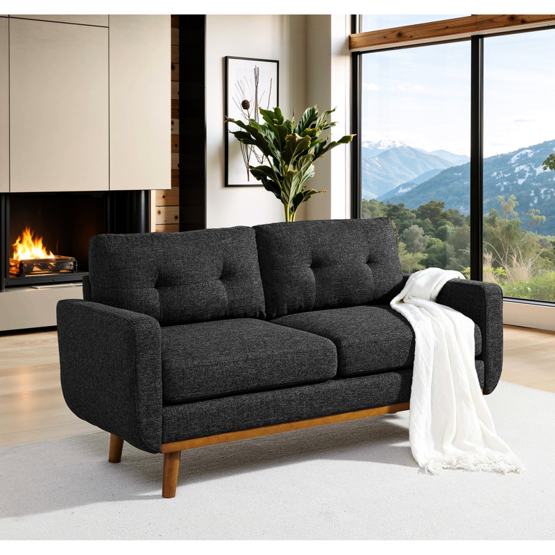 Canapé 2 places de style Mid-Century Modern, revêtement gris foncé, 172 cm de large, idéal pour étudier, se détendre la fin de semaine ou simplement pour une pause.