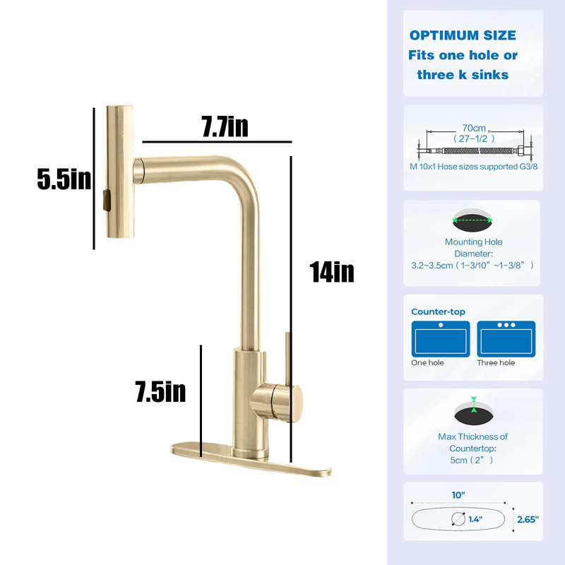 Waterfall Kitchen Sink Faucet With Pull-Down Sprayer, Stainless Steel Kitchen Faucet, Single Handle Faucet, 3 Function Modes.