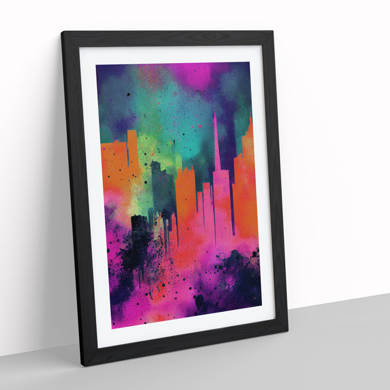 Splashed City Skyline No.1 - Framed Print, 46cm H x 34cm W x 2cm D, Black Framed