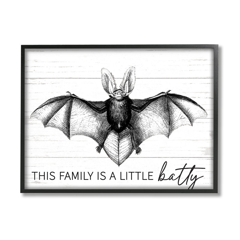 «This Family Is Batty Witty Saying», art texturé sur giclée noire encadrée par lettrage et doublure