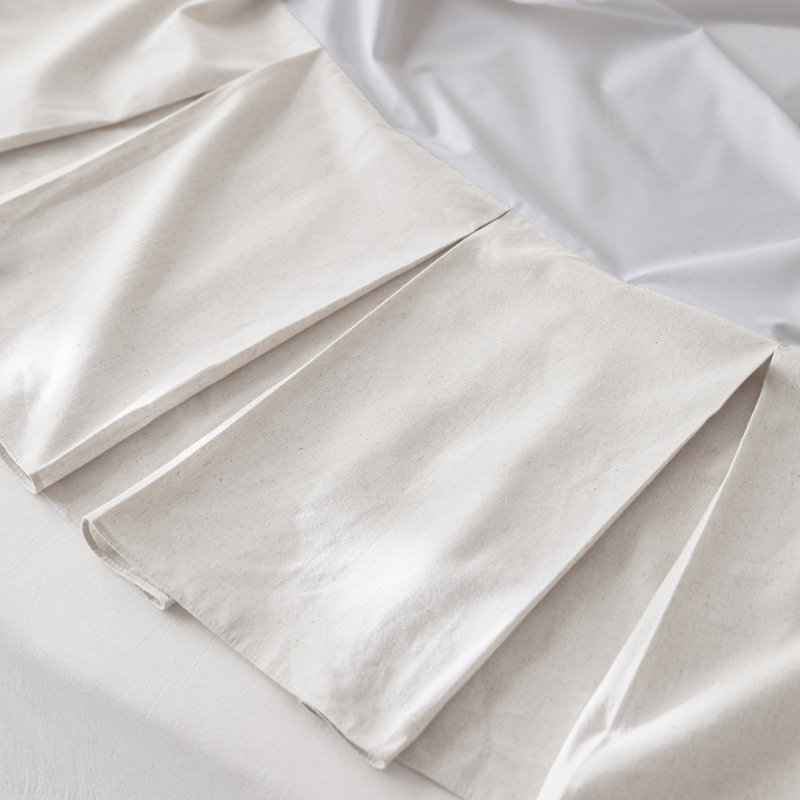 Jupe de lit plissée en lin français, Très grand lit, Blanc, 18