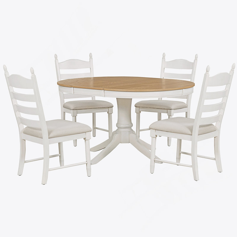 Ensemble de table de salle à manger 5 pièces, table de salle à manger extensible ronde et 4 chaises de salle à manger rembourrées
