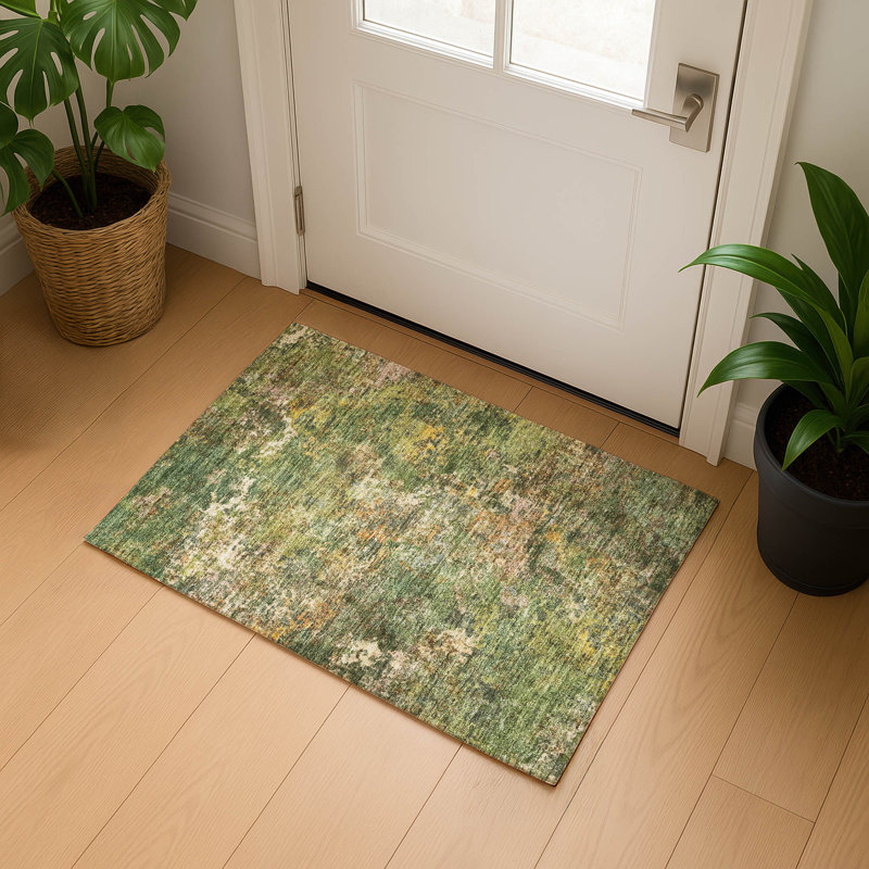 Premium Machine Washable Mayfield abstract Rug, 1'8" x 2'6", Aloe