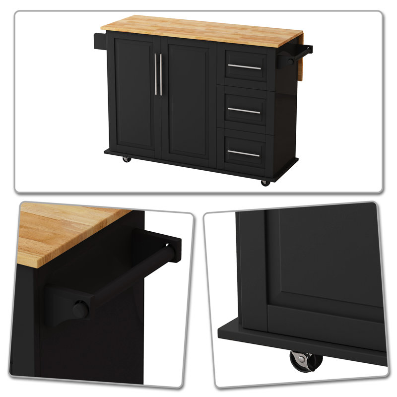 Dreylon Modern Multifunctional Kitchen Island with Expandable Manufactured Wood Top and Drawers, Shelves, Towel Rack for Kitchen