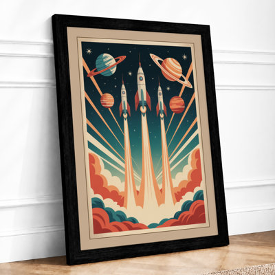 Rockets to the Stars Retro 1 Piece Single Picture Frame Wall Art