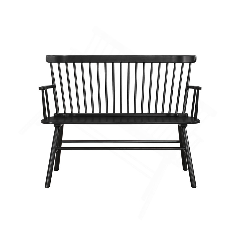 1Pc Casual Farmhouse Relaxed Vintage Spindle Back Bench, Black