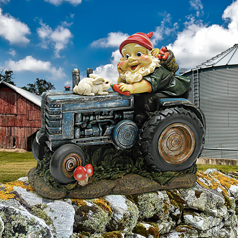 Lapin à bord du tracteur, statue de gnome de jardin