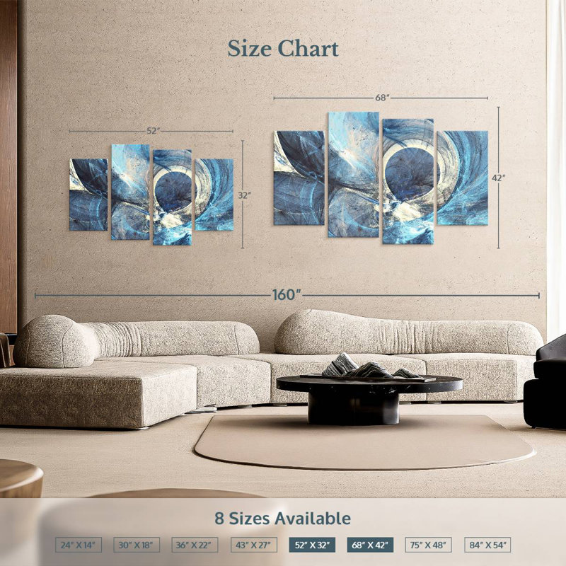 Avery gris et bleu abstrait, H 42 po x l 68 po