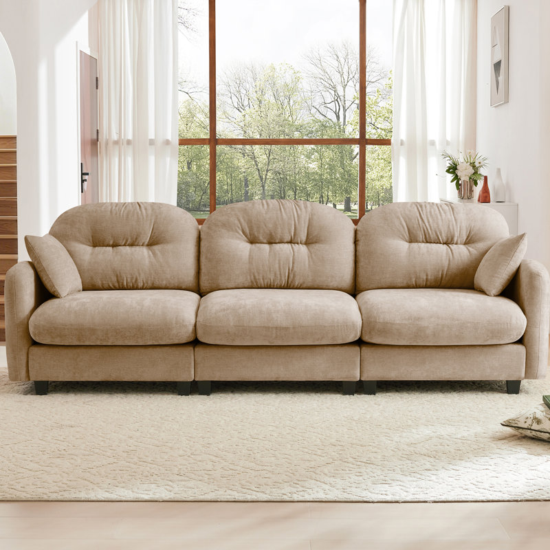 Modulaire 3 places en couleur chameau, chenille douce, coussin à ressorts et élégant pour la chambre à coucher trois avec design, matériau chenille, couleur haute densité