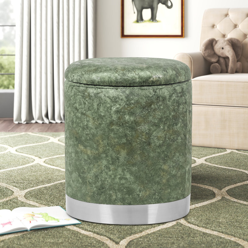 Round Storage stool, Teal 100% Cotton, Gold