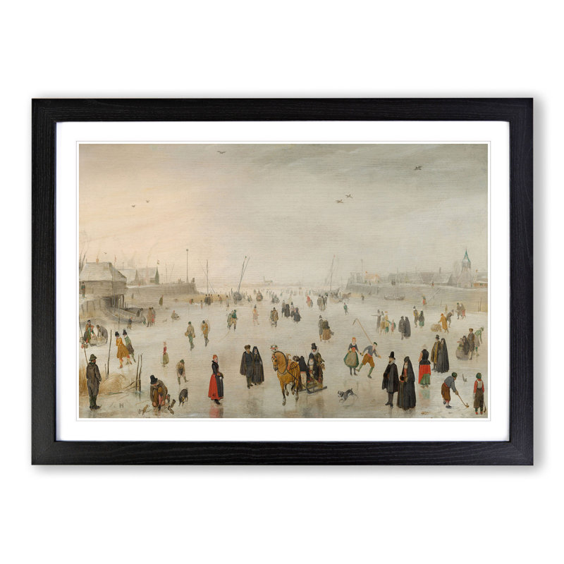 Winter Scene on the Ice Vol.1 by Hendrick Avercamp - Picture Frame Painting, 27cm H x 36cm W x 2cm D, Black Framed