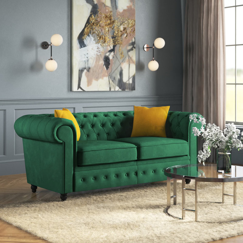 3 Seater Chesterfield Sofa, Forest Green, 74cm H x 194cm W x 90cm D