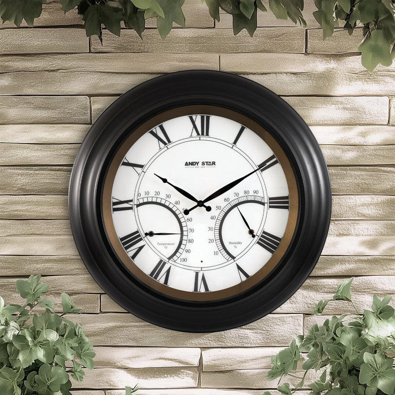Grande horloge murale contemporaine contemporaine avec thermomètre imperméable illuminé, 24 pouces, Argent argent