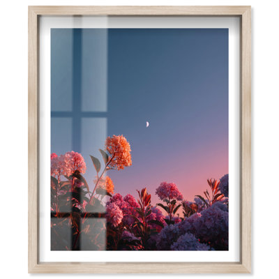 Décoration murale bord de mer Twilight Hydrangeas I Shadowbox Print par Notoriart, structure en chêne naturel, H 37 po x l 31 po