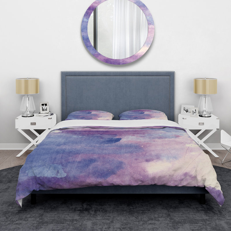 Watercolor Purple Haze II - Modern & Contemporary Duvet Cover Set - Microfiber Polyester, Full/Queen Duvet Cover + 2 Shams
