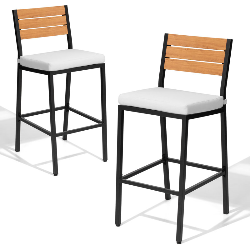 Tabouret de comptoir d'extérieur en métal 26,8 po avec coussin Pershing, White, 2