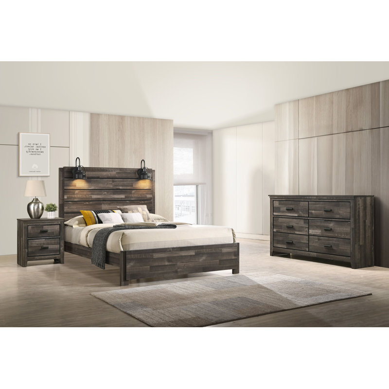 Ensemble de chambre à coucher avec lit plateforme 3-2 Eschol Eschol, Brun, Double