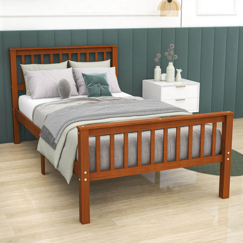 Twin Size Platform Bed with Headboard, Oak