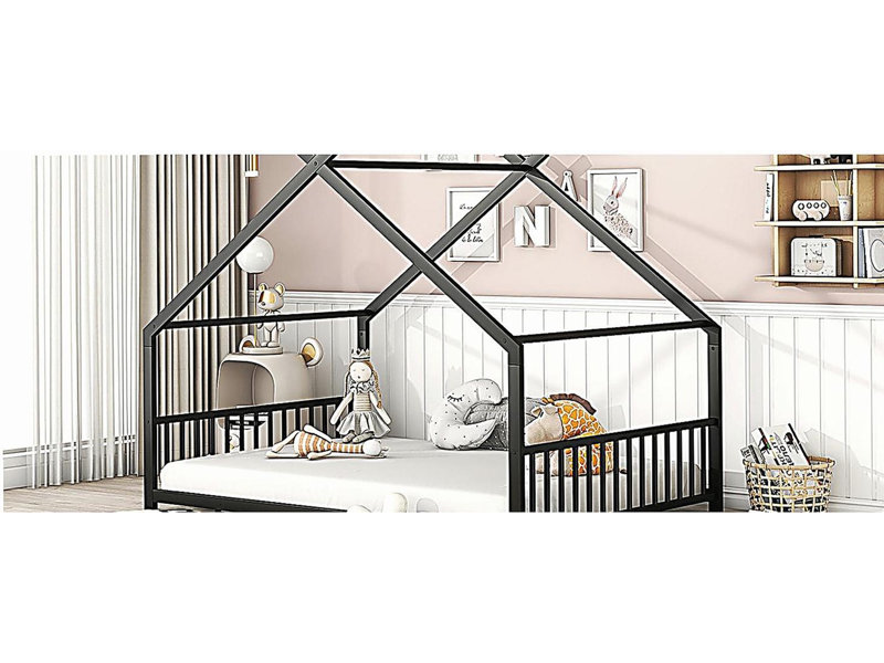 Lit familial double en métal, noir, Double, Noir