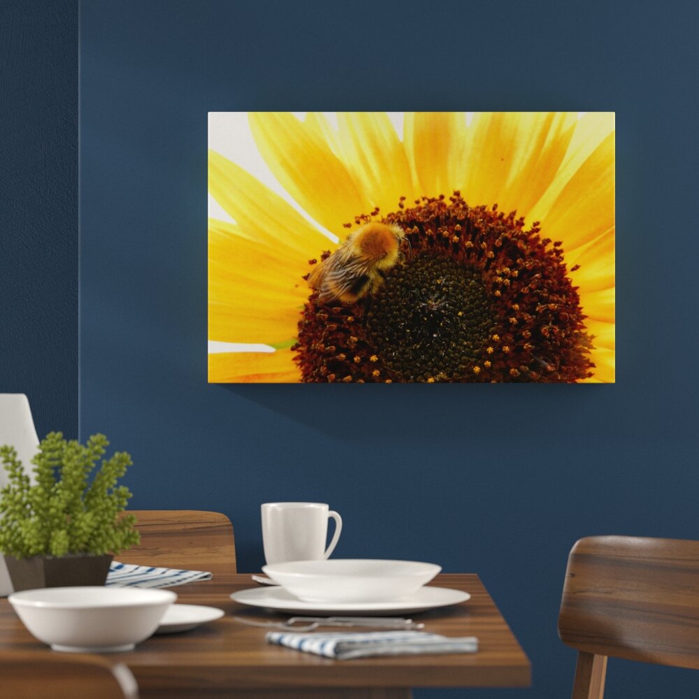 Leinwandbild „Biene auf Sonnenblume", Grafikdruck