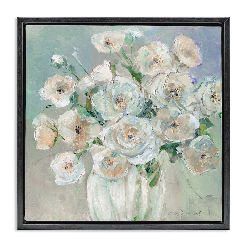 Muted Blush Roses Abstraction, Jet Black Floater Frame, 18" H x 18" W
