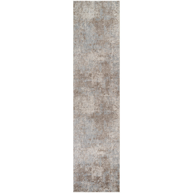 Sealy Easton Modern Abstract Graphite Turkish Area Rug, 3' X 10' with Fringe, Runner 2'6" x 10", Blue Gray