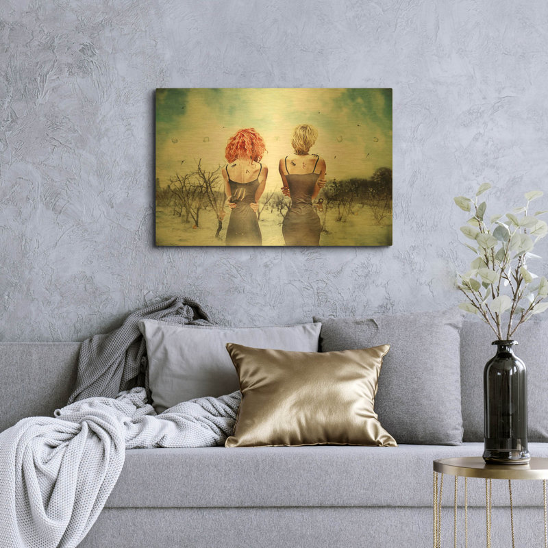  «Conversation» par Mario Sanchez Nevado, art mural en métal doré, 36 po x 24 po, 36 po x 24 po