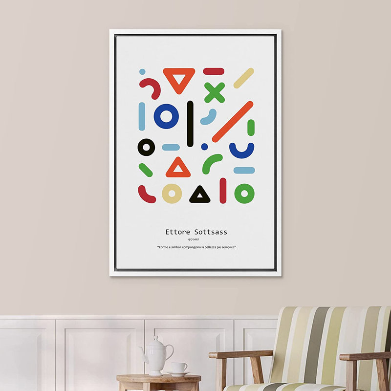 Collage géométrique par Ettore Sottsass - impression sur toile, H 36 po x l 24 po x P 1,5 po, Cadre blanc