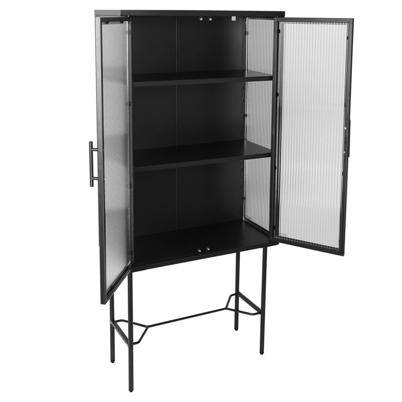 Armoire de salle à manger en acier Callium de 27,6 po de largeur, crédence de rangement, buffets et tablettes réglables, Noir