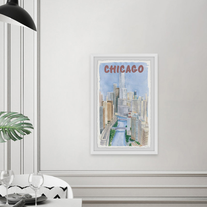 City of Chicago Skyline - Cadre photo, reproduction d'art sur papier, H 24 po x l 16 po x P 1,5 po