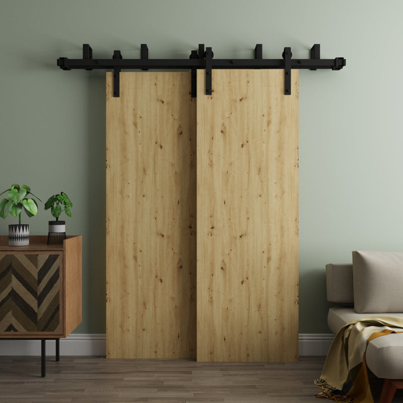Portes de grange coulissantes pour garde-robe de grange - ESSENTIEL 8001 - Ensemble de quincaillerie de rails modernes de 6,6 pi - Portes de garde-robe de chambre en bois massif