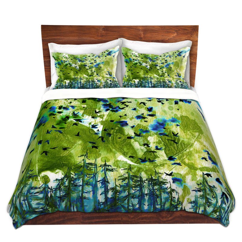  Ensemble de housse de couette Julia Di Sano Were Better, 1 housse de couette grand + 2 taies standards, Vert / Bleu / Blanc
