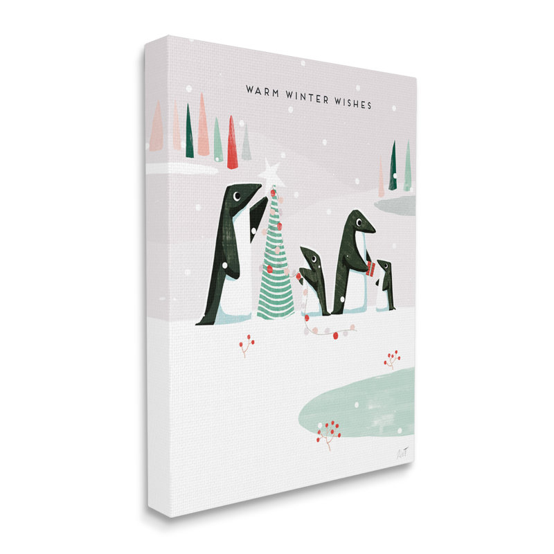 «Warm Winter Wishes Snowy Penguins», impression sur toile, H 48 po x l 36 po x P 1,5 po