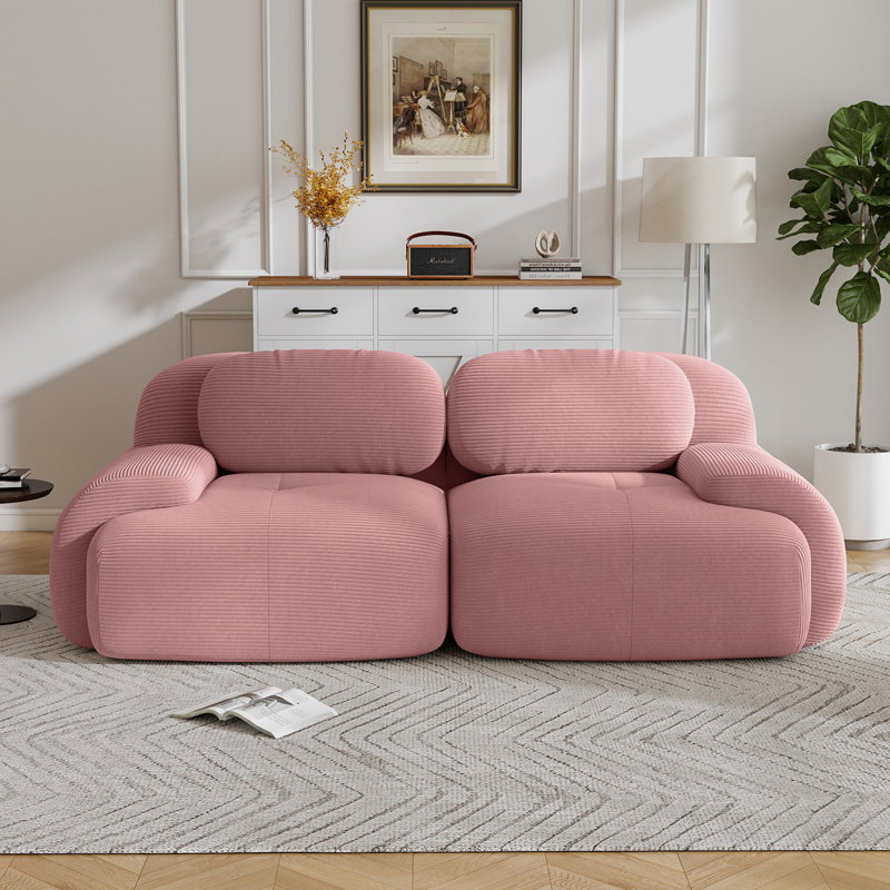 Compression Sofa, Loveseat, Corduroy Fabric Sofa, For  living rooms bedrooms Audiovisual Room, Pink