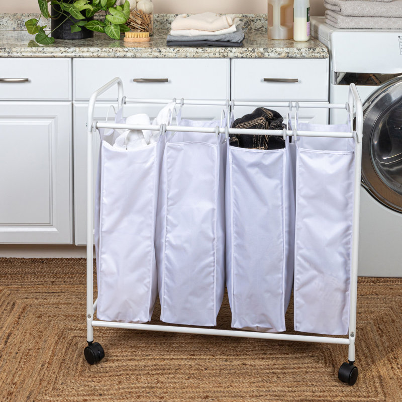 Rolling Laundry Sorter with Handles, White