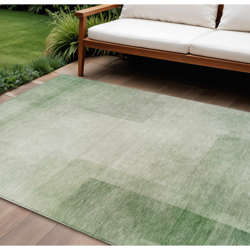 Tapis intérieur / extérieur vert géométrique lavable 9 pi x 12 pi artichaut
