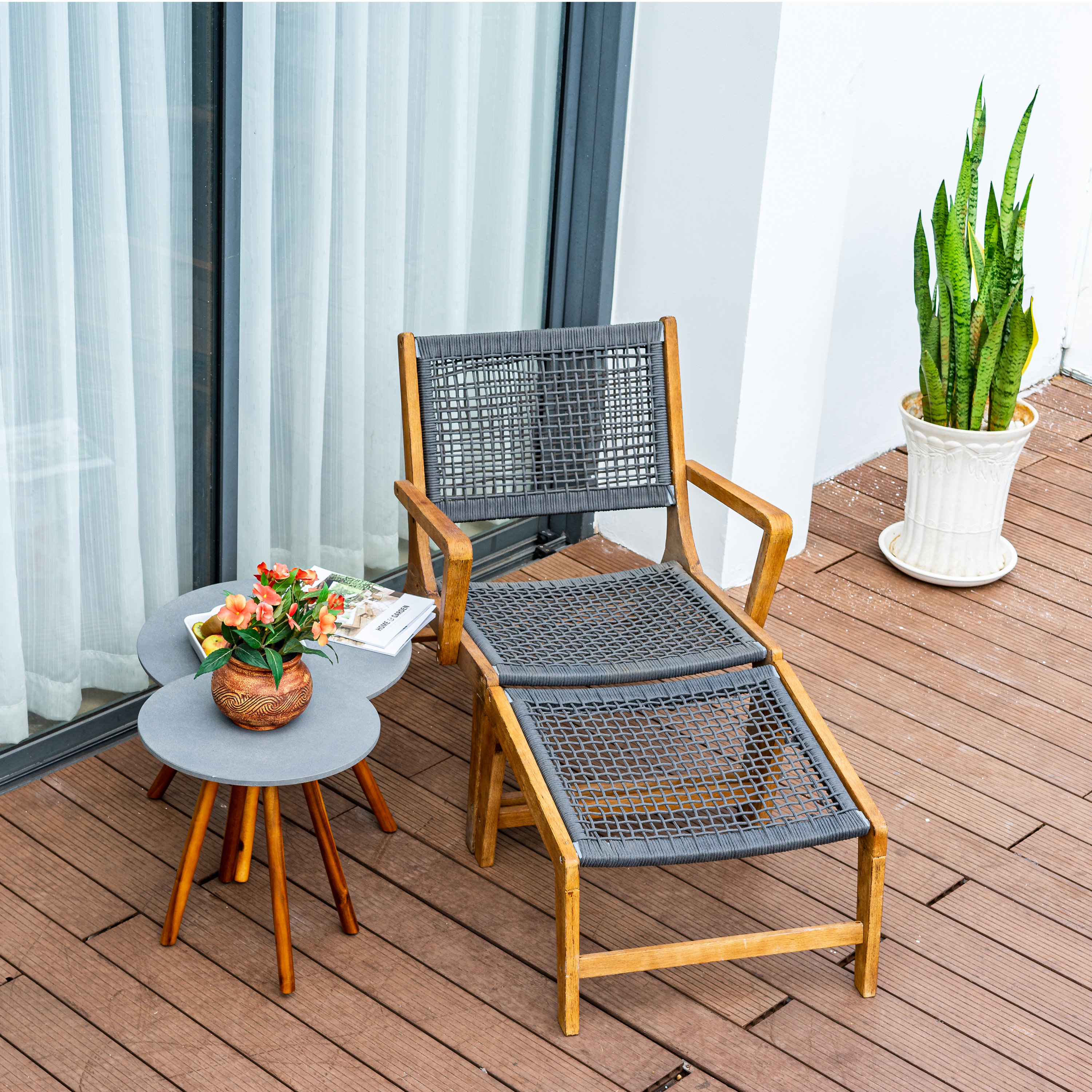 Mistana largent teak patio chair with cushions and ottoman sale