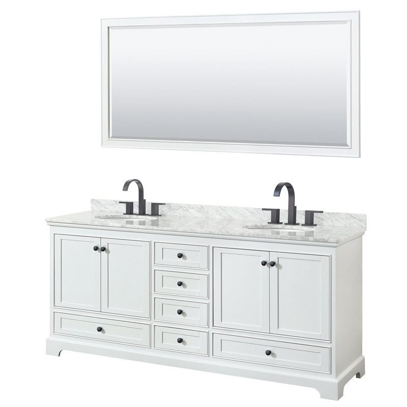 Deborah 80'' Double Bathroom Vanity with Marble Top, White, Matte Black