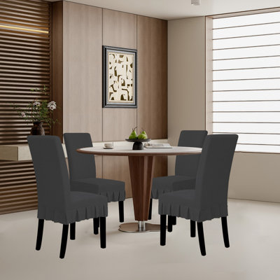 Housse de chaise de salle à manger avec jupe, housse extensible pour chaise, ensemble de 4