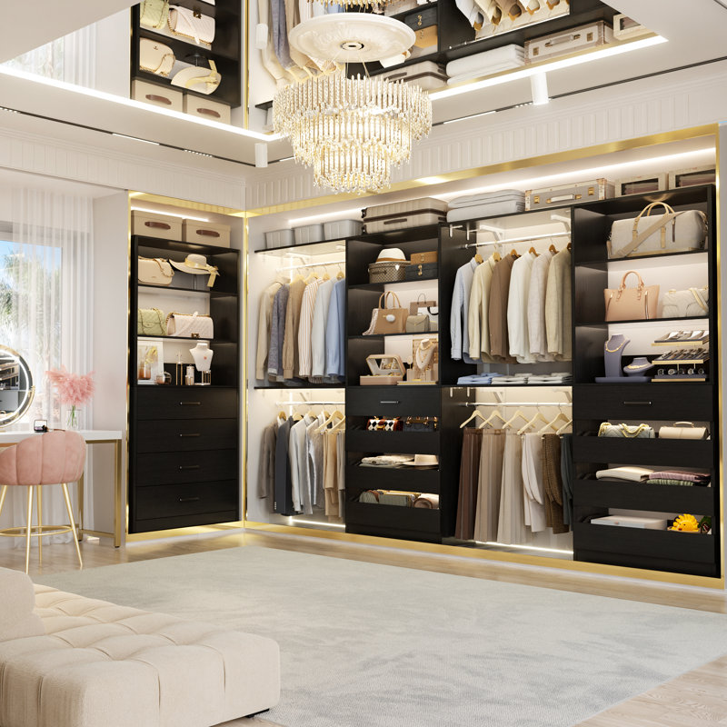 Closet System with Wood Drawers, Black